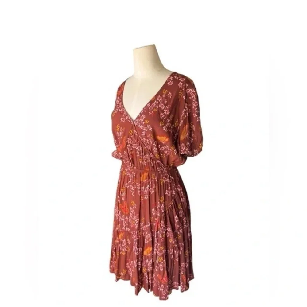 MADEWELL Ruffle Wrap Dress In Windowbox Floral & Butterfly Print Size 6 - Picture 2 of 7